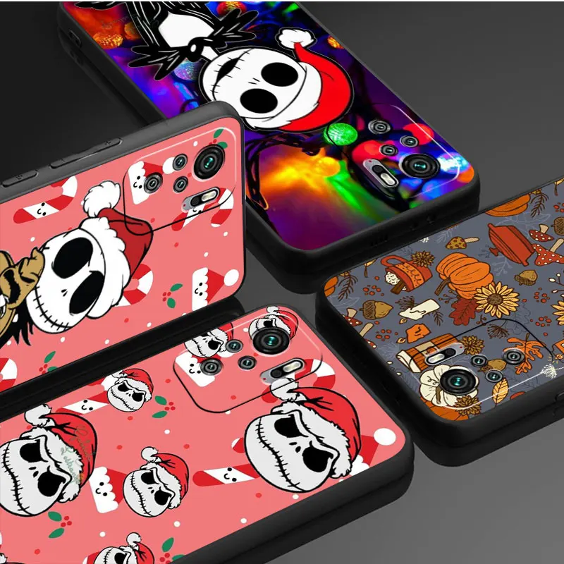 Case For Xiaomi Redmi Note 11 10 13 12 Pro 10S 11S 9S 8 8T 7 12C 9A 9C 9T 10C K40 Soft Funda Phone Cover Christmas Jack Skeleton