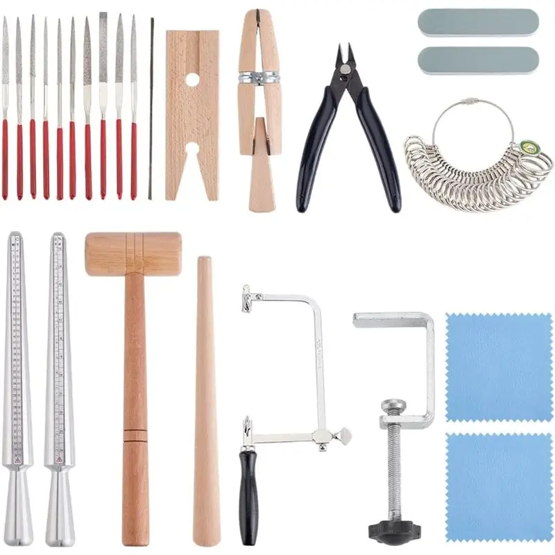 

ABWR-Jewelers Tools Sets Including Wood Rind Clamps,With Hammer Alloy Ring Sizers Model And Aluminium Alloy Ring Size Sticks