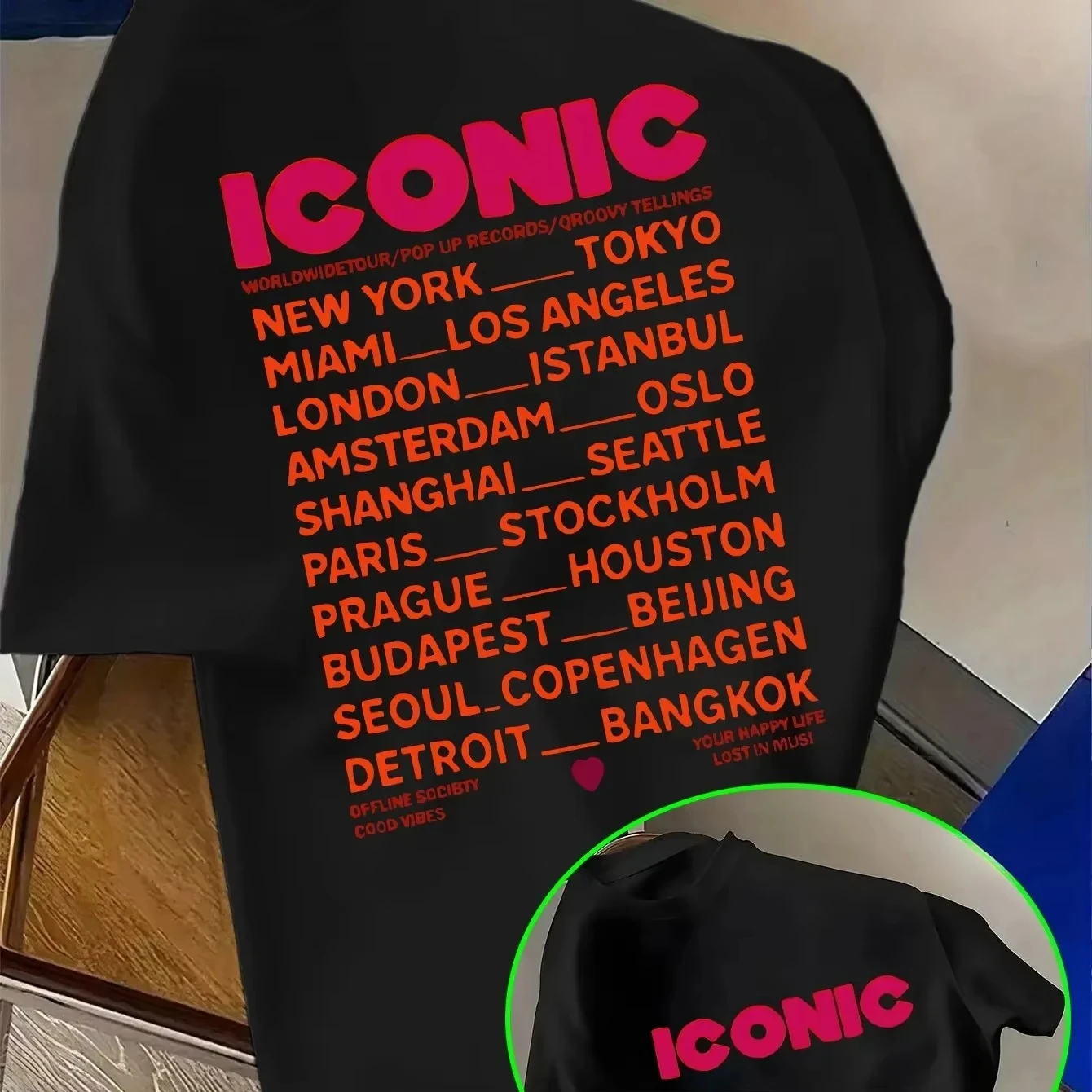 2026 Front Print Multi City Name Iconic Letter Graphic T-shirt Red Orange Print Soft Short Sleeve Unisex Casual Daily Tee