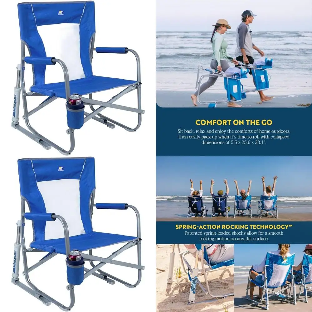 

Waterside Beach Rocker Folding Beach Chair & Portable Rocking Chair, Saybrook Blue