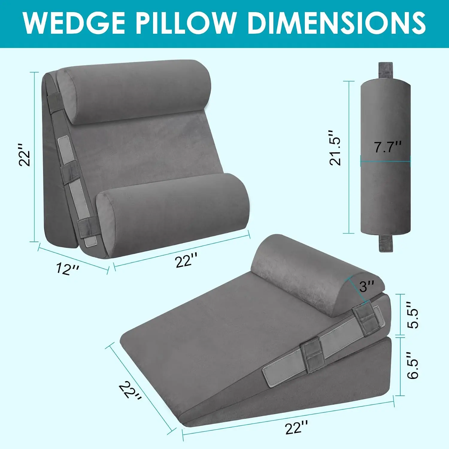 4Pcs Wedge Pillow Set for After Surgery,Acid Reflux Relief, Adjustable Bed Wedge Pillows for Sleeping,Anti Snore, Memory Foam Tr