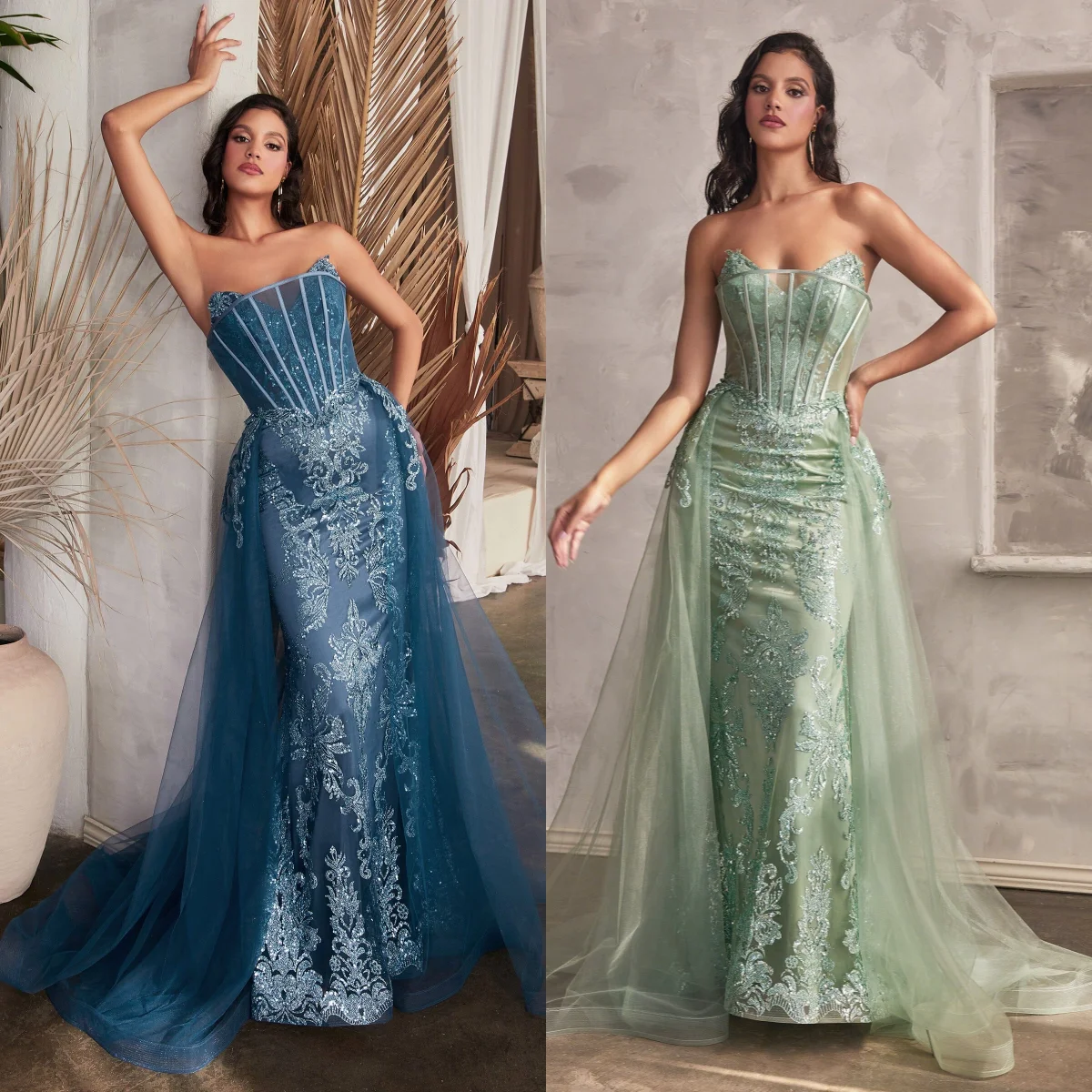 Luxury Mermaid Evening Dresses Detachable Train vestidos de fiesta Sequined Lace Party Dresses Women Gowns Customized