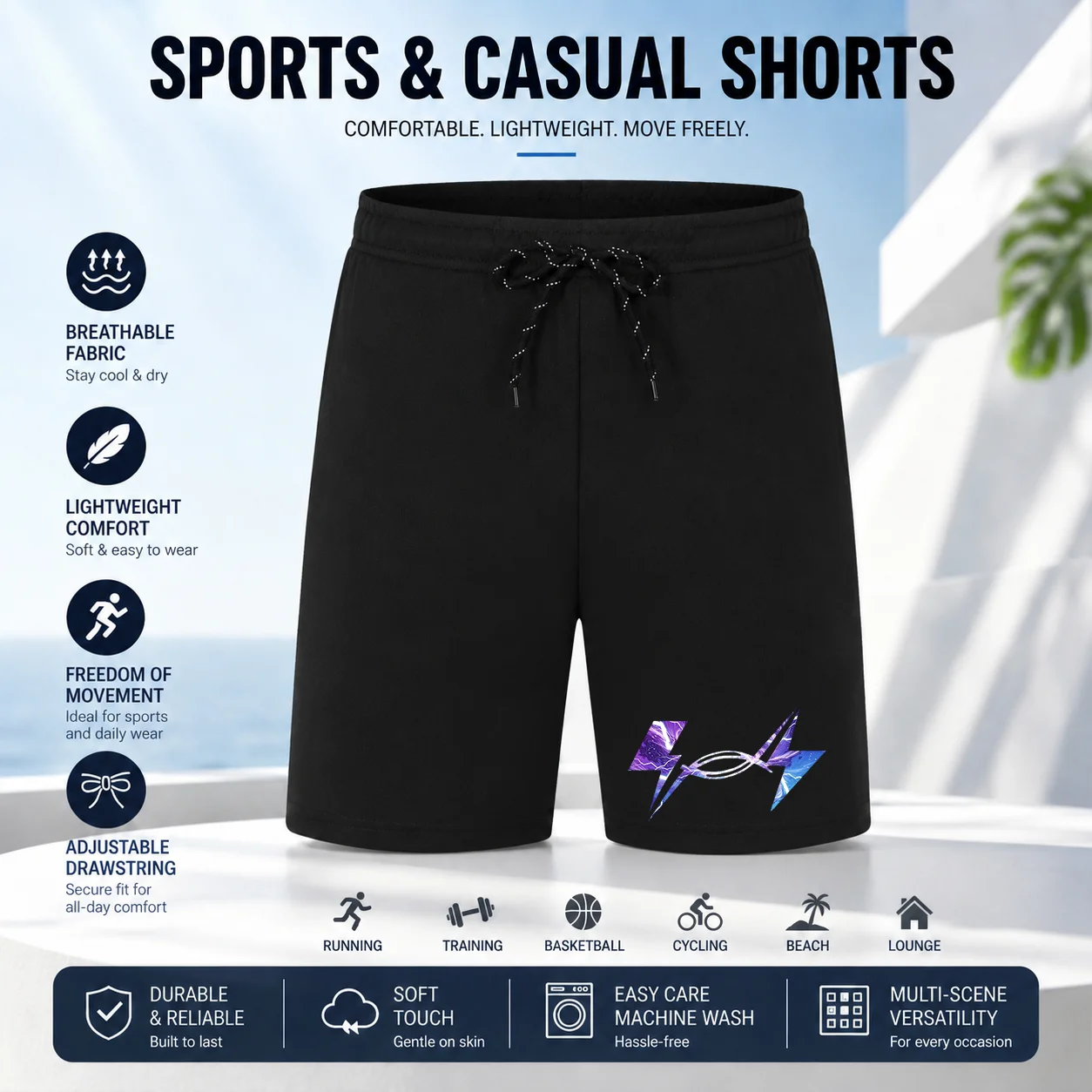 

New Fashion Sports Shorts Men Elastic Waist Shorts Male Breathable Quick Dry Comfortable Men's Short Pants Men Bottom