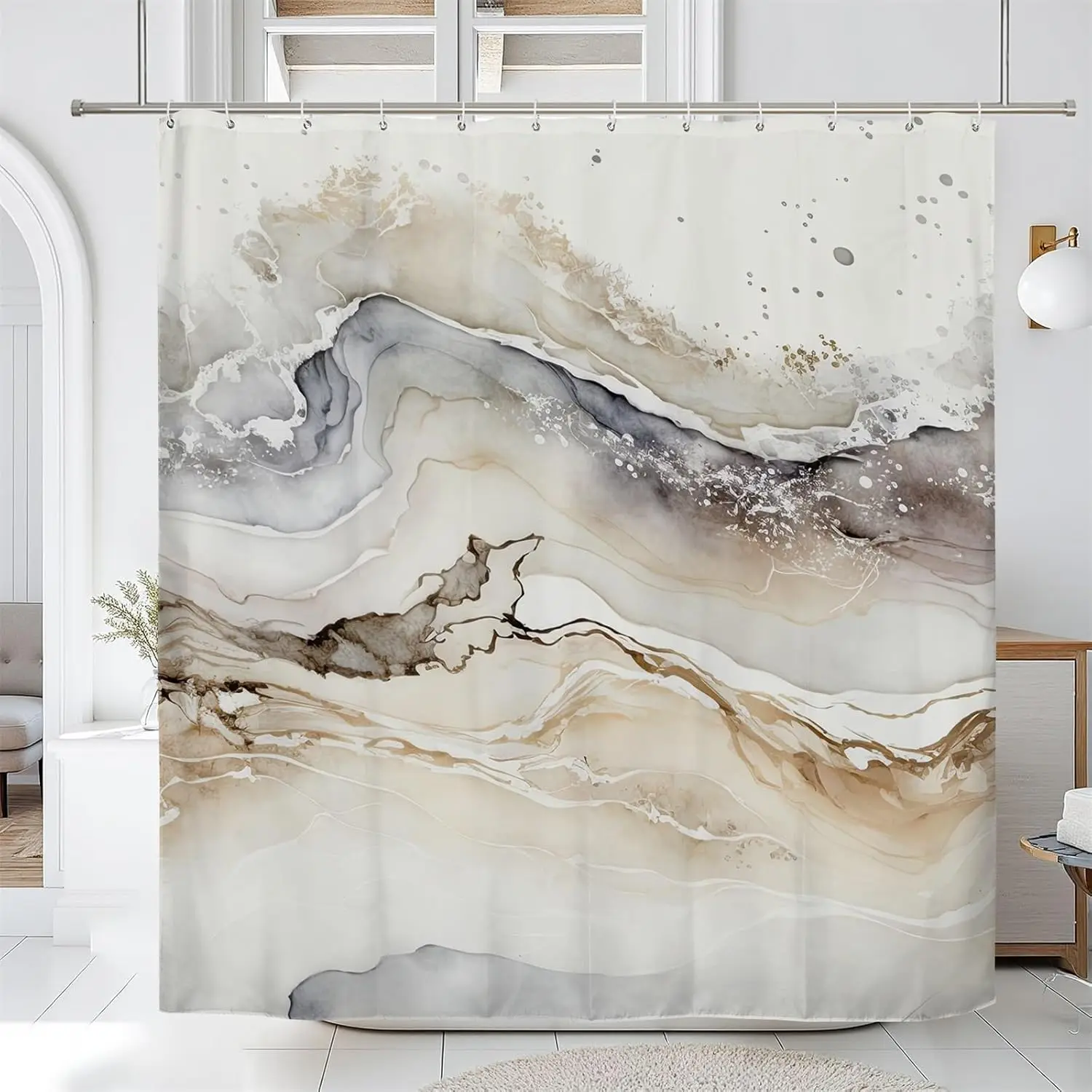 Abstract Marble Pattern Shower Curtain Modern Bathroom Decor Elegant Watercolor Design Waterproof Fabric Bath Accessories Home