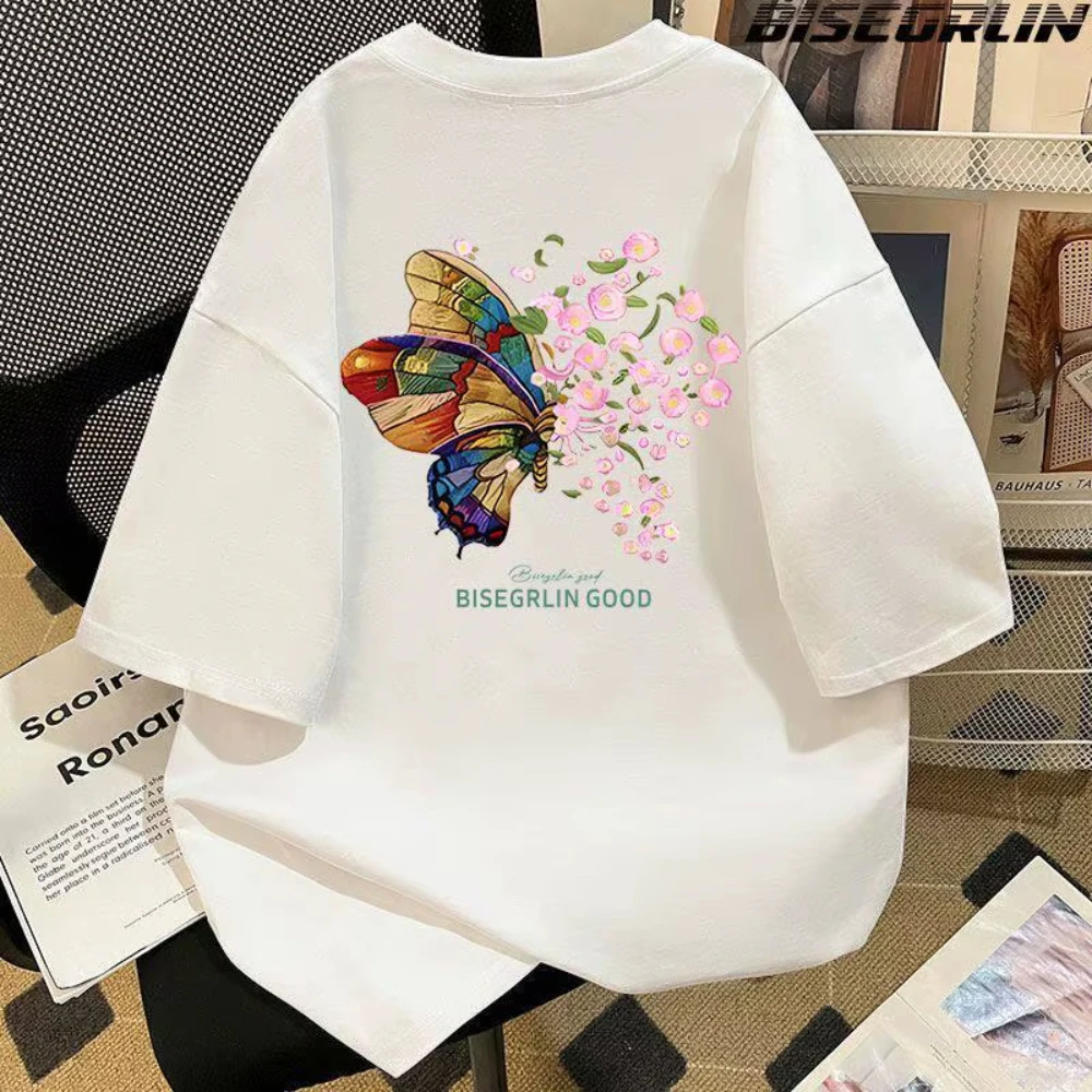 

Women Cotton Printed T Shirt Summer O-Neck Short Sleeve Tees Casual Streetwear Loose Fit Daily Wear Tops