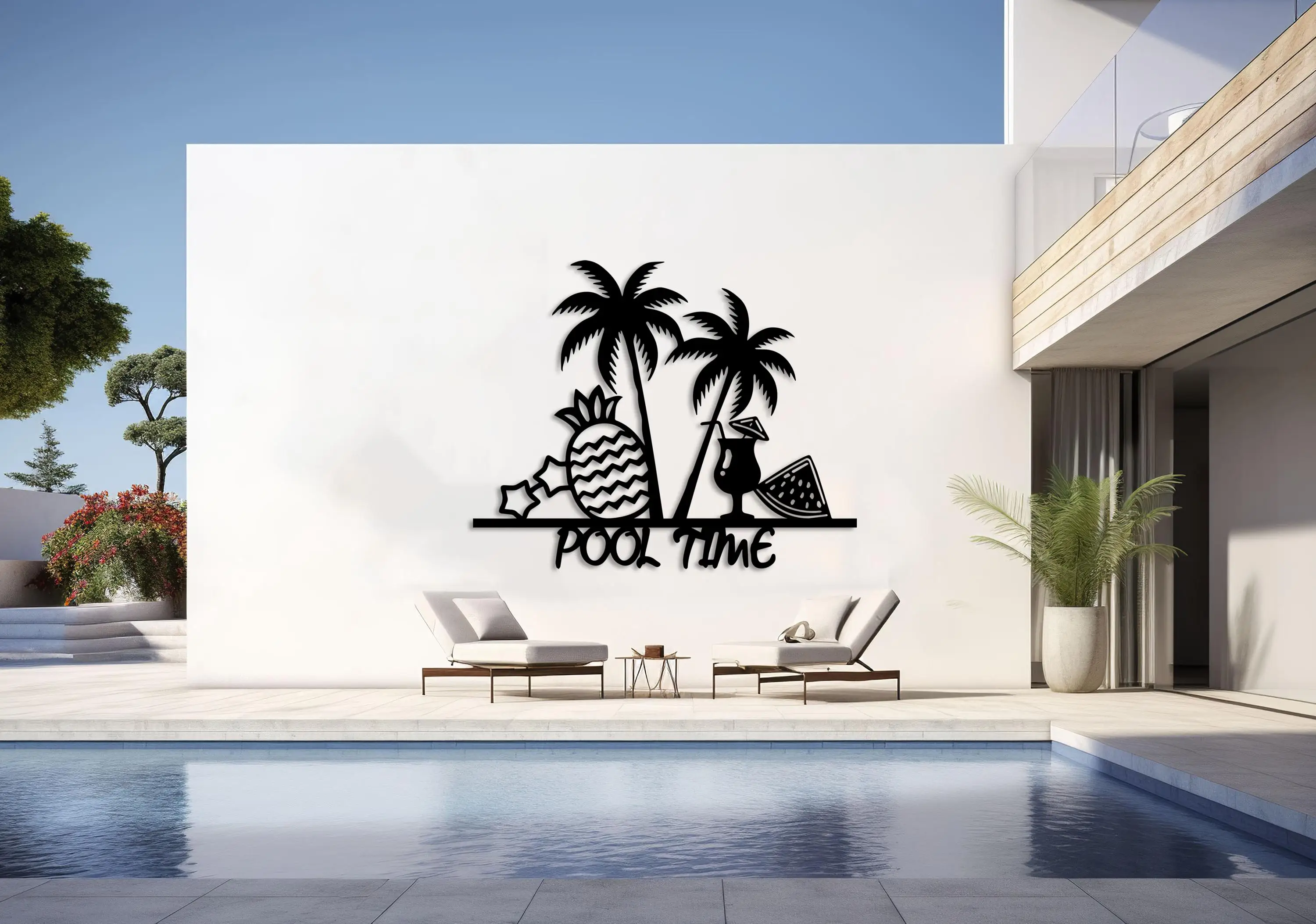 Personalized Pool Time Metal Wall Art: Tropical Summer Decor
