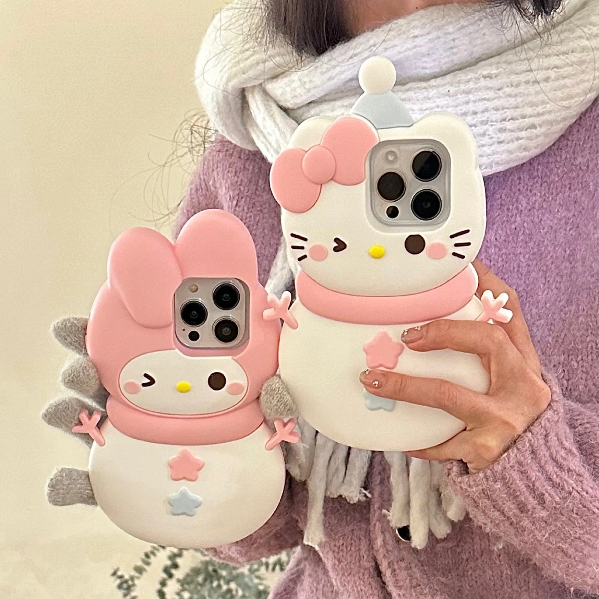 Sanrio Snowman Hello kitty My Melody Phone Case for Apple iPhone 15 14 13 iPhone 13 Pro Max 12 11 Silicon 3D Back Soft Cover