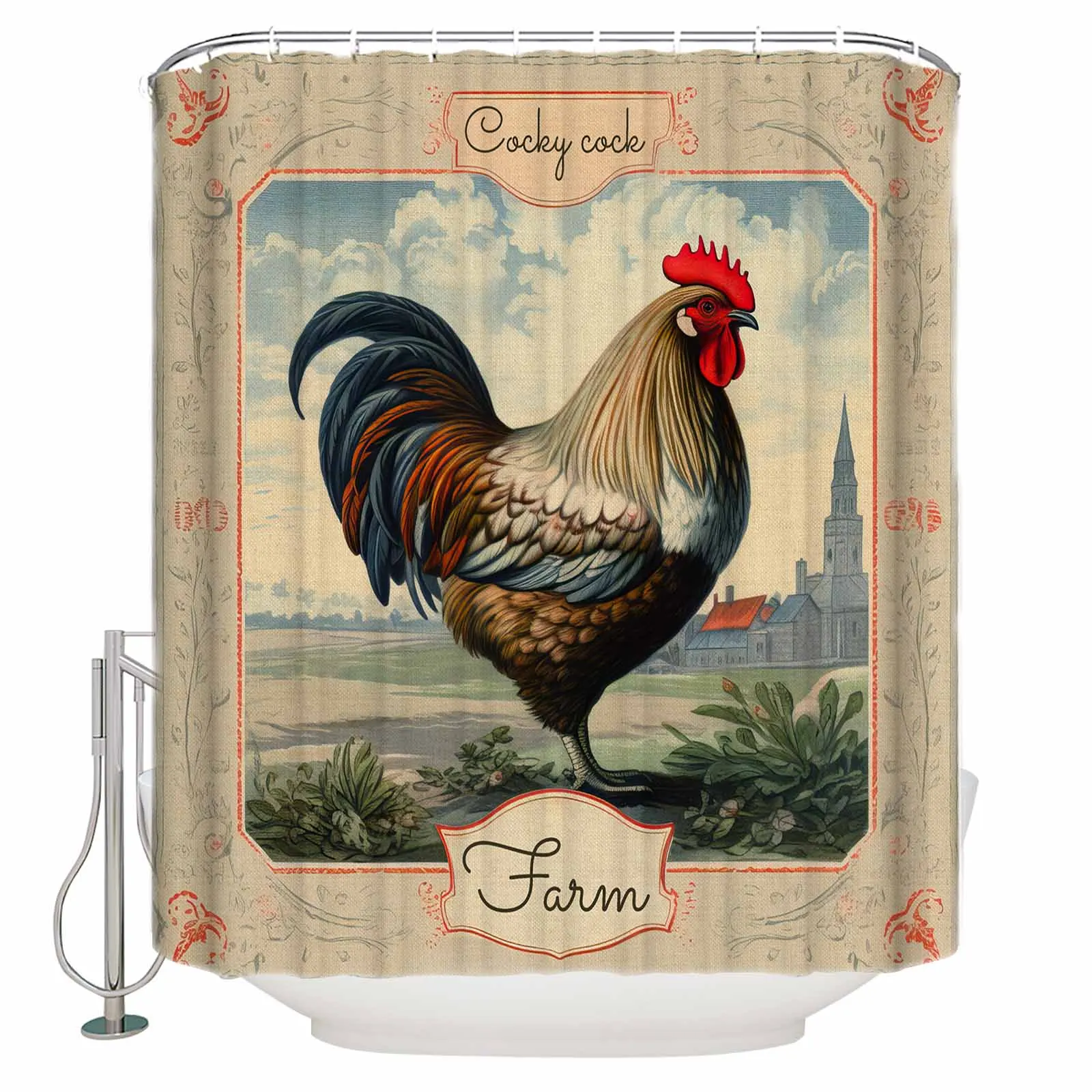 Animal Rooster Farm Shower Curtains Waterproof Bath Curtains Home Decor Modern Luxury Bathroom Curtain