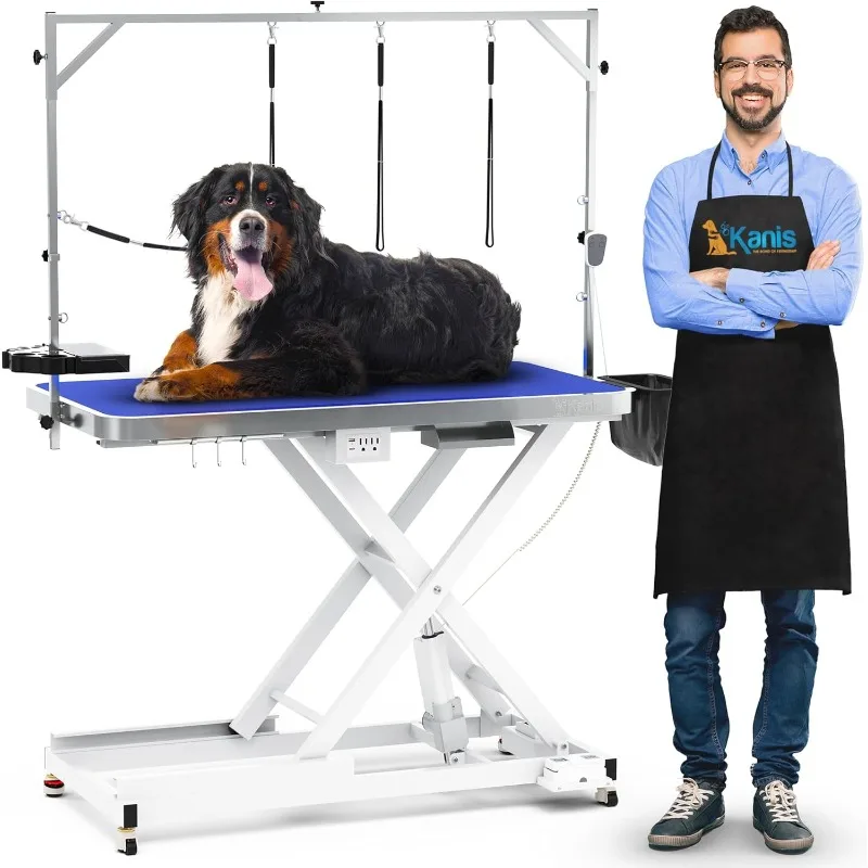 

Professional Electric Dog Grooming Table - Heavy Duty, Height Adjustable Pet Grooming Table w/Leveling Wheels, Dog Grooming Arm