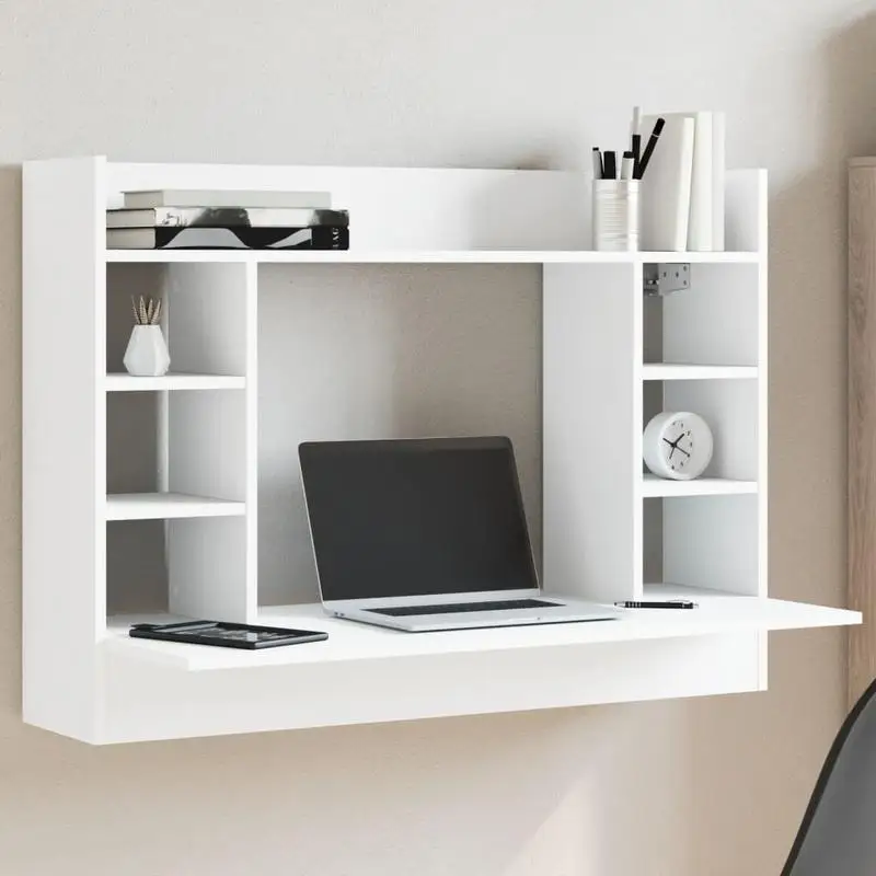 vidaXL Bureau mural blanc 105x48x75 cm en bois d'ingénierie pour la maison, le bureau ou le gaming