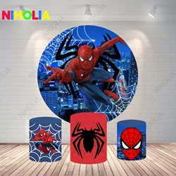 Disney Spiderman Round Photo Backdrop Kids Birthday Party Decoration Background Cylinder Cover Cake Table Baby Shower