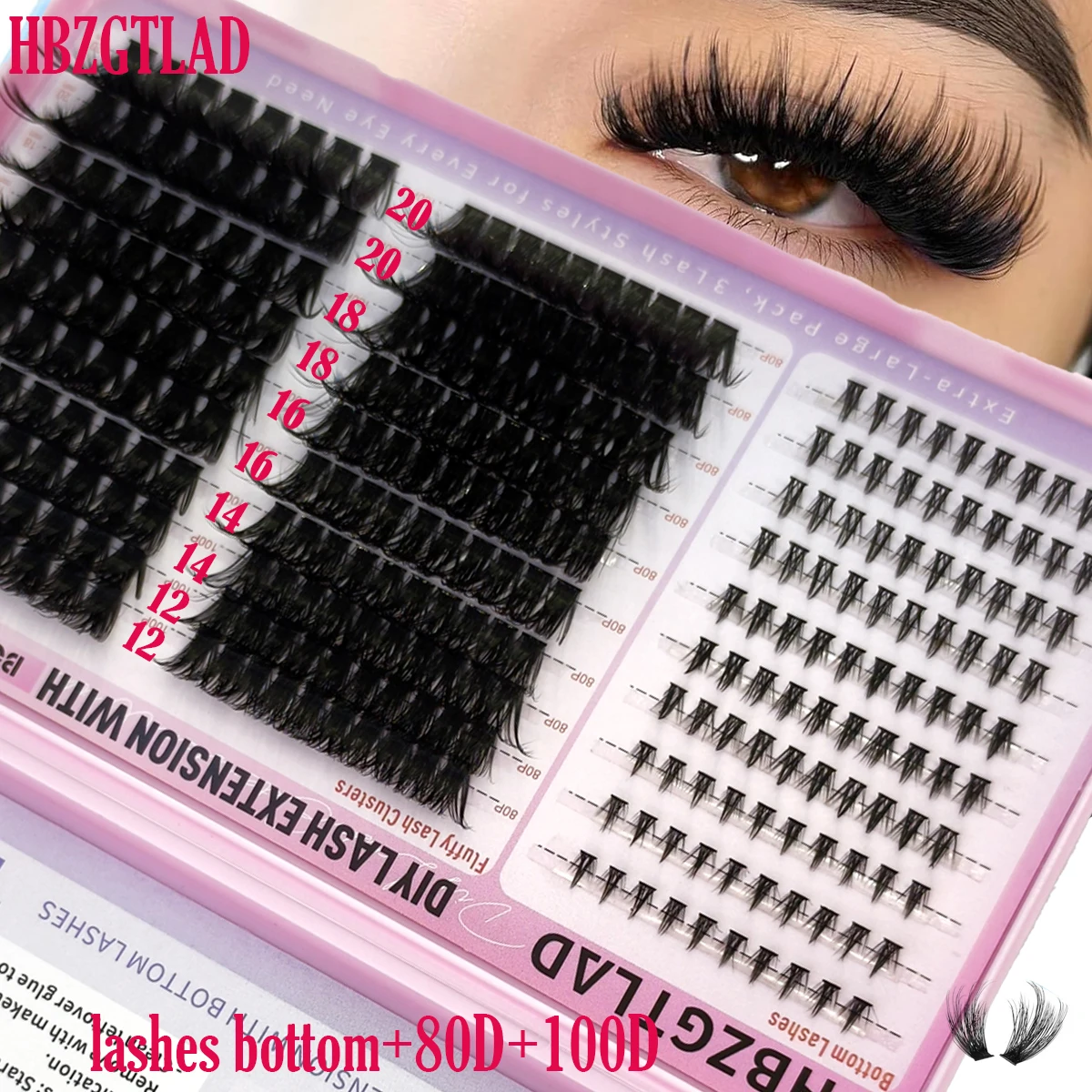 HBZGTLAD Lash Spikes bottom+80D+100D Eyelash Clusters Volume Individual Lashes DIY Spiky Lash Extension Manga Clusters Eyelash