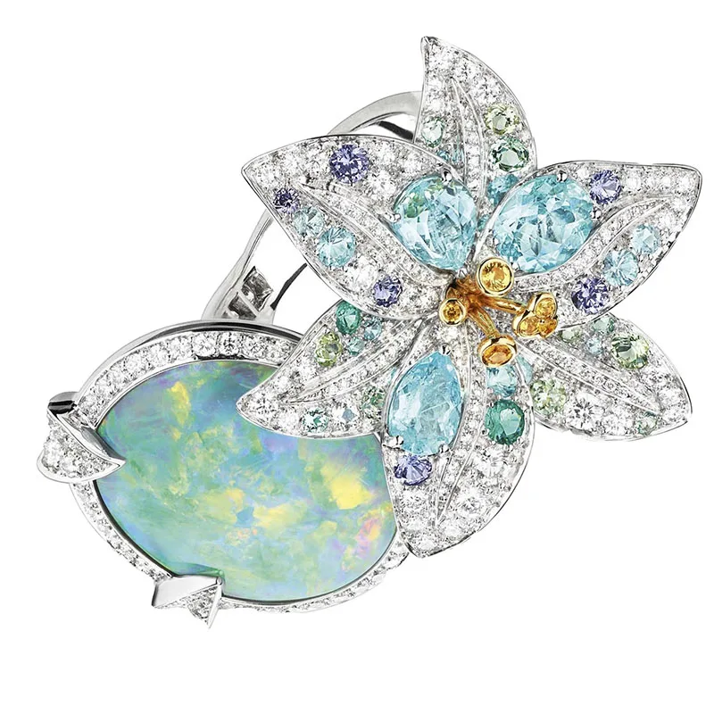 Classic Ladies Fashion Colorful Flower Opal White Zirconia Crystal Female Alloy Ring for Women Party Jewelry Accessories