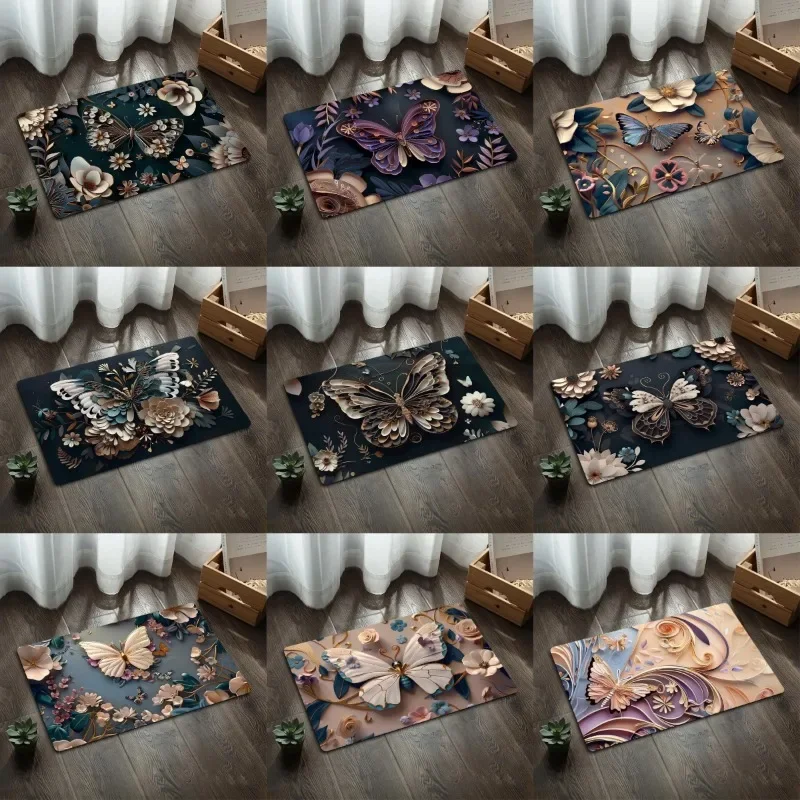 3D Butterfly Diatom Mud Floor Mat Bathroom Water Absorbing Anti Slip Mat Toilet Door Rubbing Anti Slip Quick Drying Foot Mat