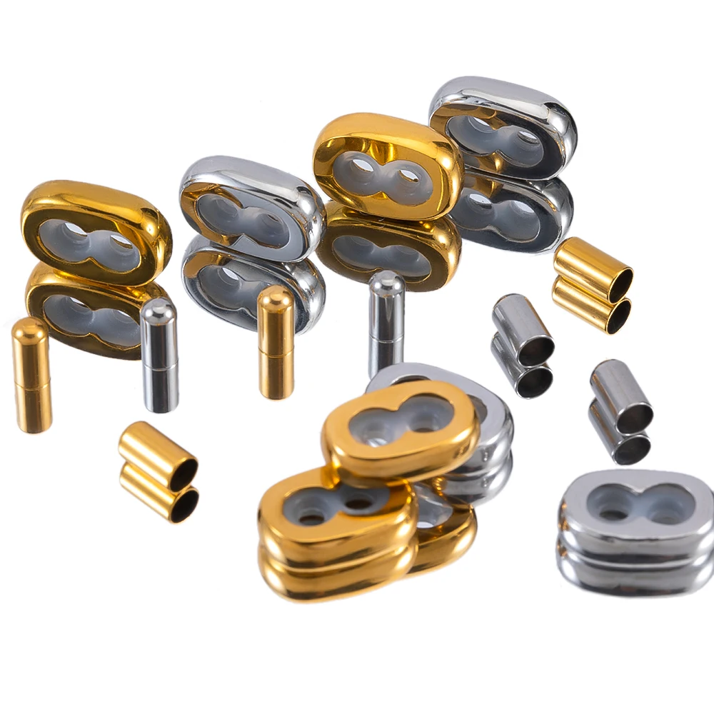 10 Sets Stainless Steel Spacer Beads Non-slip Silicone Ring Double Hole Adjustment End Caps DIY Bracelets Jewelry Making