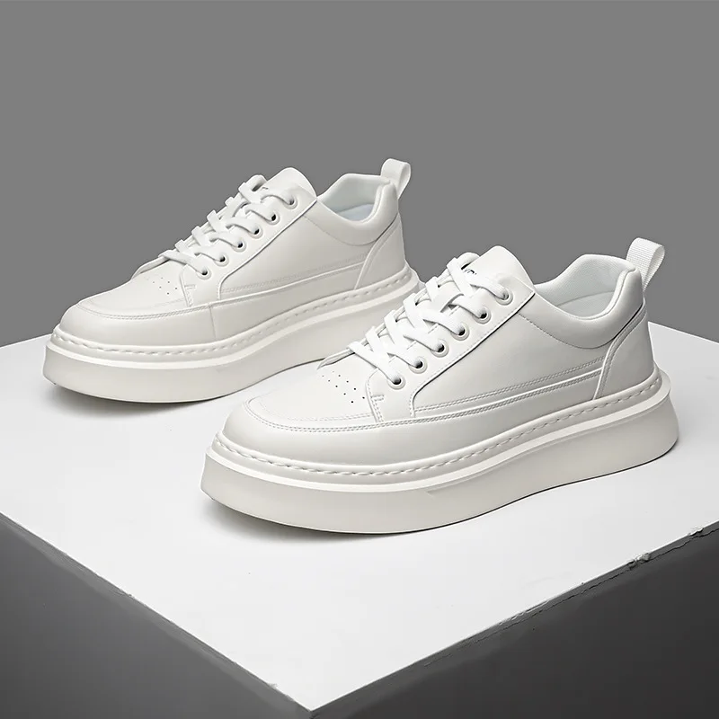 

Осенние новые мужские кроссовки из коровьей кожи, однотонные модные повседневные белые туфли, мужские дизайнерские туфли высокого качества с кружевом, мужская обувь