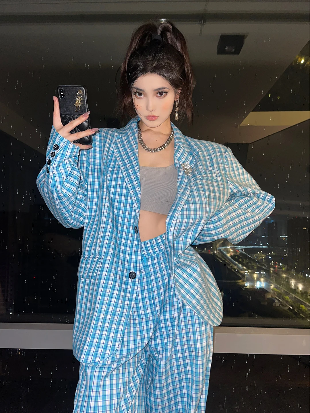 

Комплект в клетку ChiclyNana: модный женский костюм-двойка для ранней осени, стильный деловой костюм из полиэстера для женщин