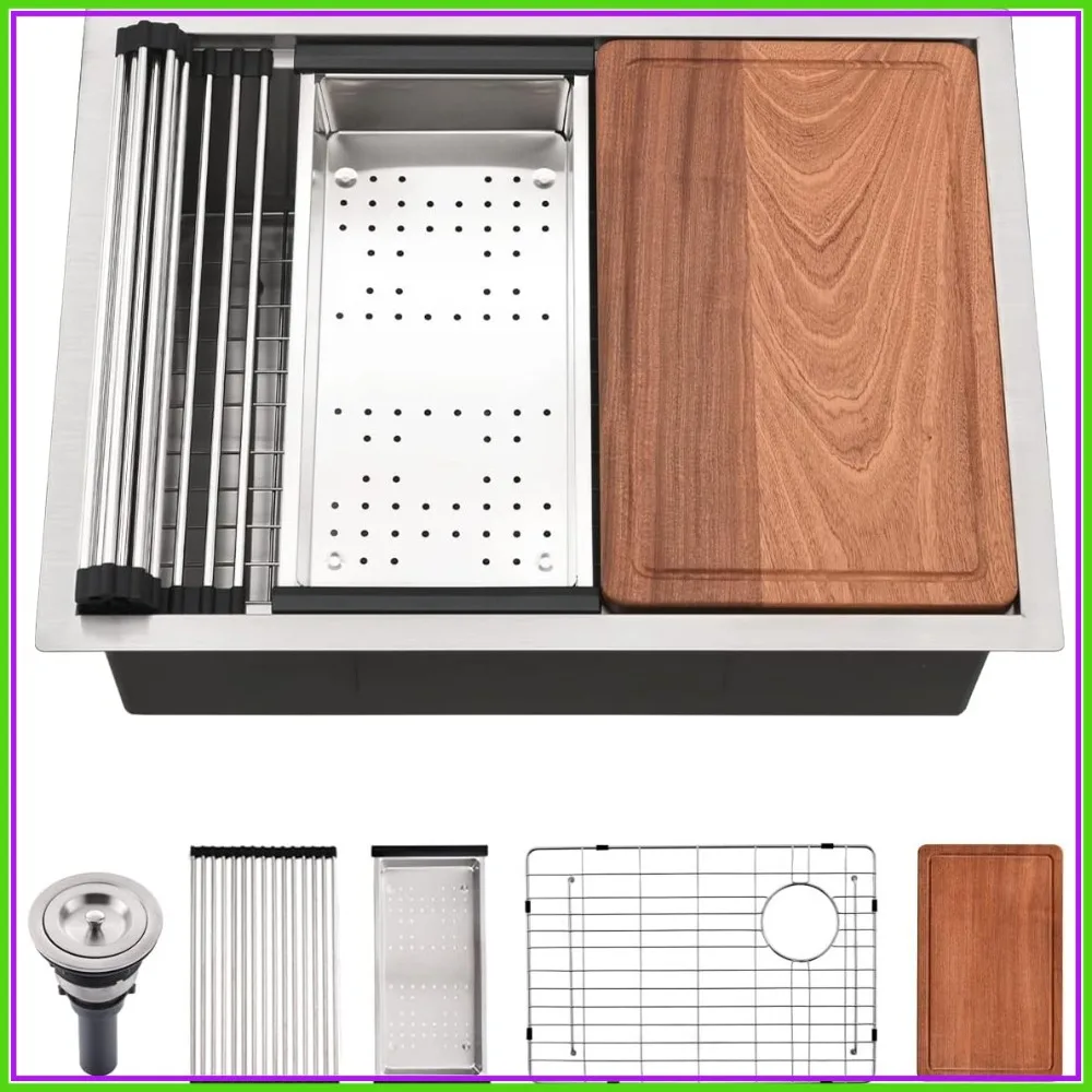 

25x19 Undermount Kitchen Sink 16 Gauge Stainless Steel Single Bowl Workstation with Cutting Board