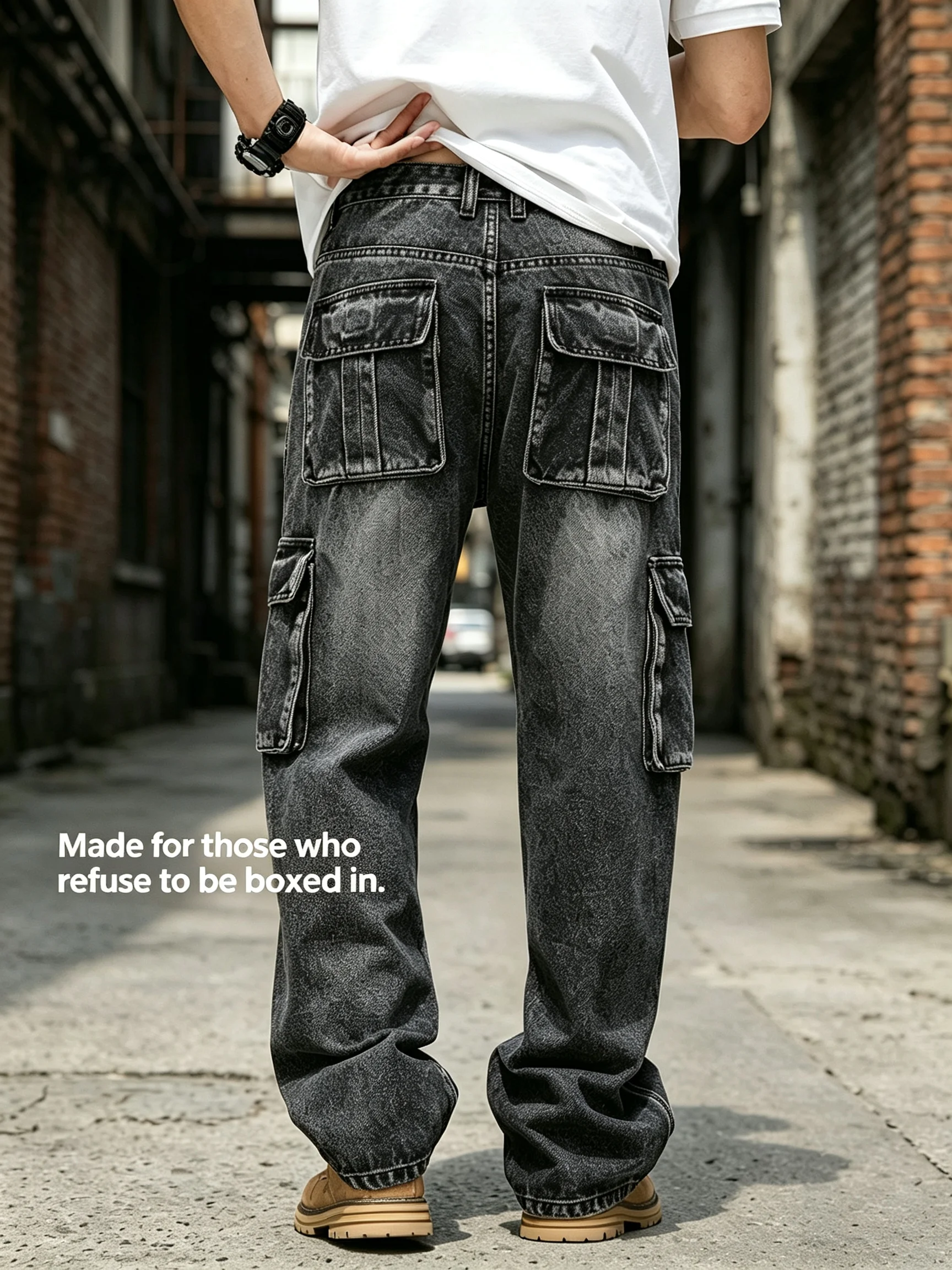 Men Retro Army Baggy Cargo Jeans Multi Pocket Vintage Washed Denim Pants Men's Casual Wide Leg Streetwear Work Trousers For Men