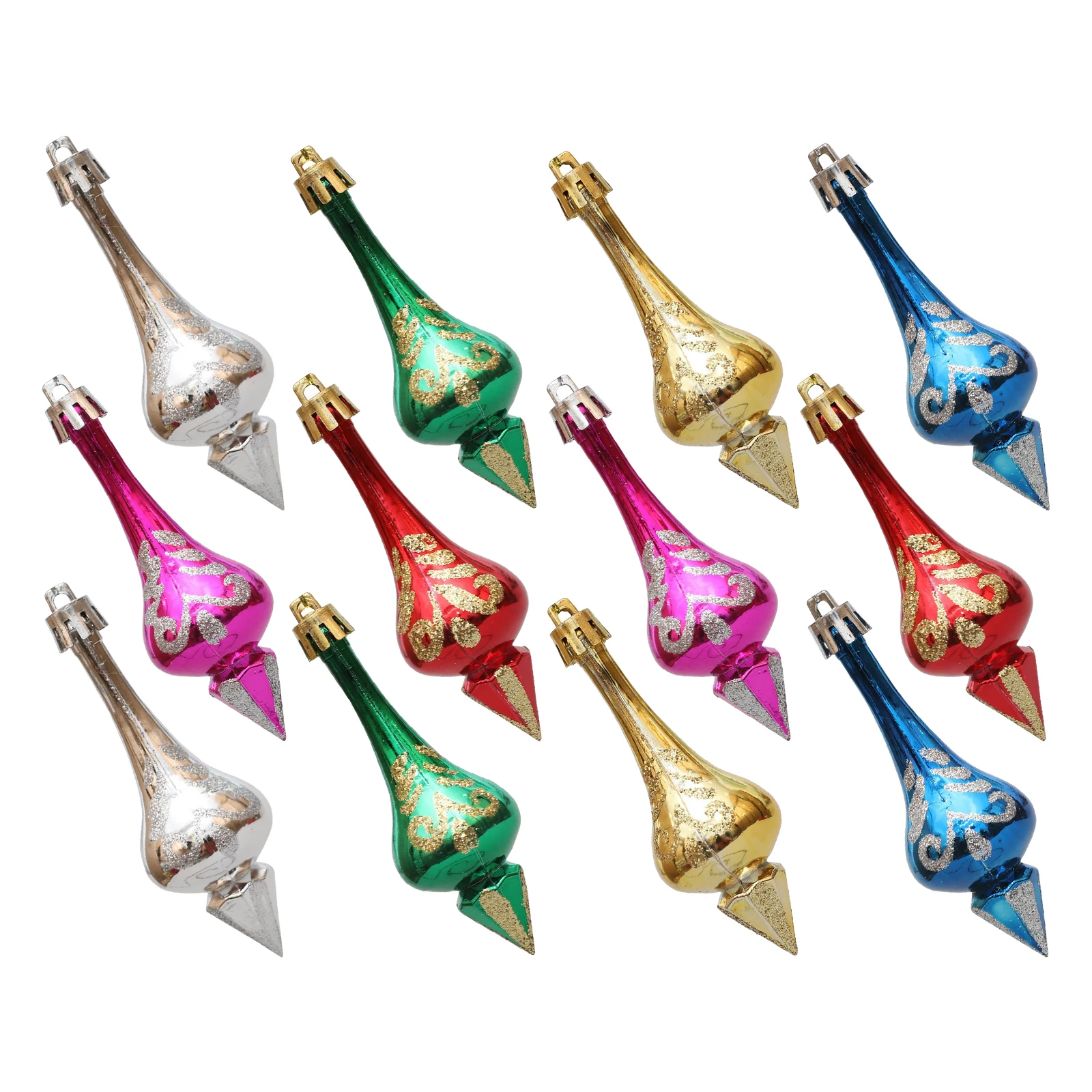 

12Pcs Electroplated Gourd Christmas Hanging Decorations Tapered Xmas Tree Pendants Festive Bright Holiday Indoor Outdoor