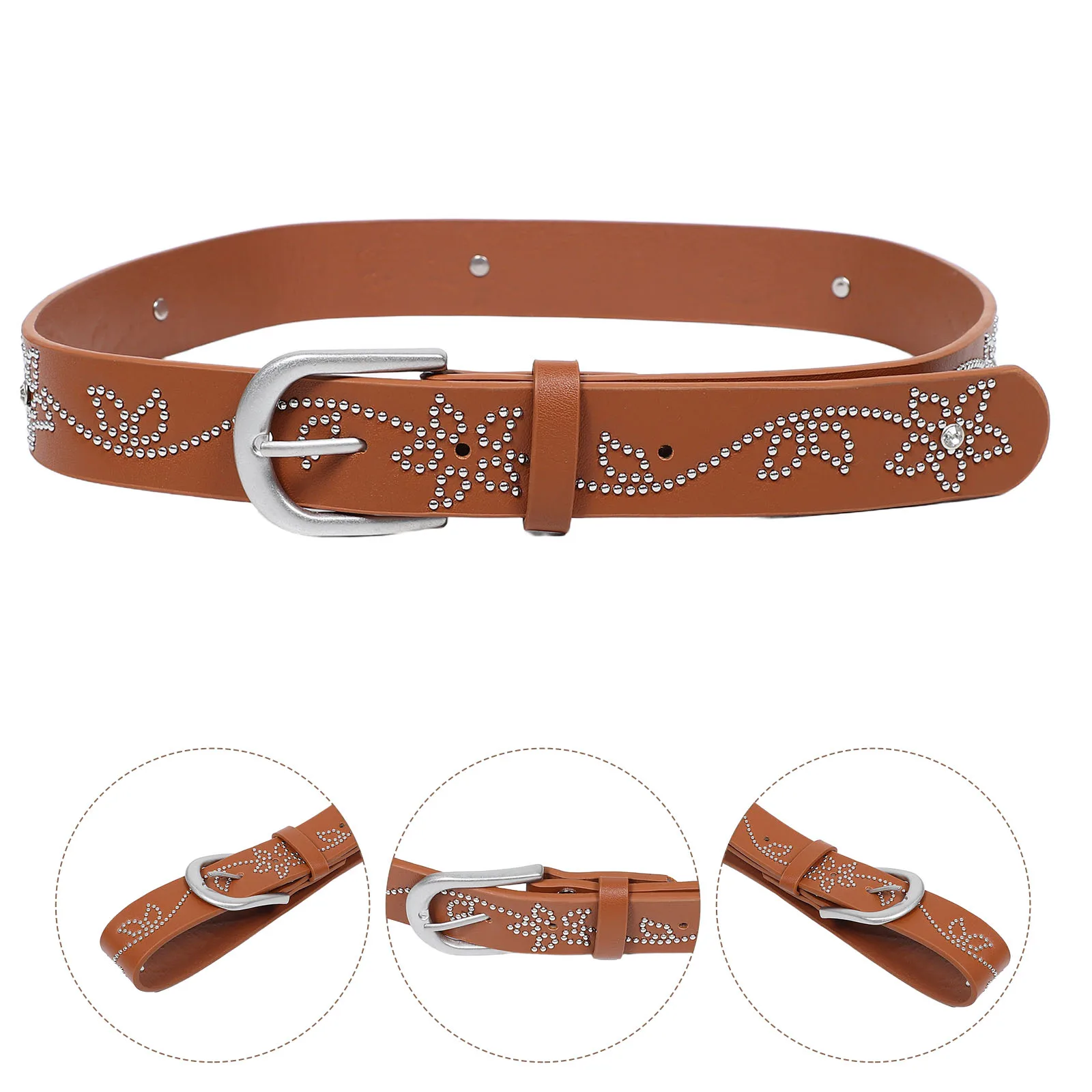 

Vintage Studded Pu Belt Women Retro Punk Waistband Adjustable Chic Western Style Rivet Belt For Dresses Jeans Cowgirl Costume