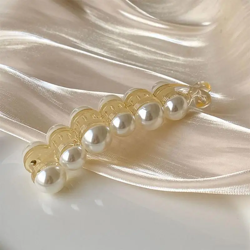 Modische Perlen-Haarnadeln Haarspangen Bananenclips Damen Mädchen Kopfschmuck Pferdeschwanz-Haarklammern Accessoire – Detail 6