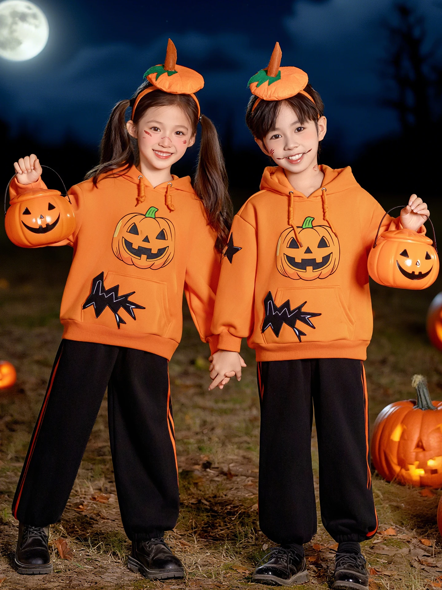 

Детский комплект свитшотов с тыквой для косплея на Хэллоуин, костюм для выступлений ex Devili Masquerade Par Outfit Long Sve H...