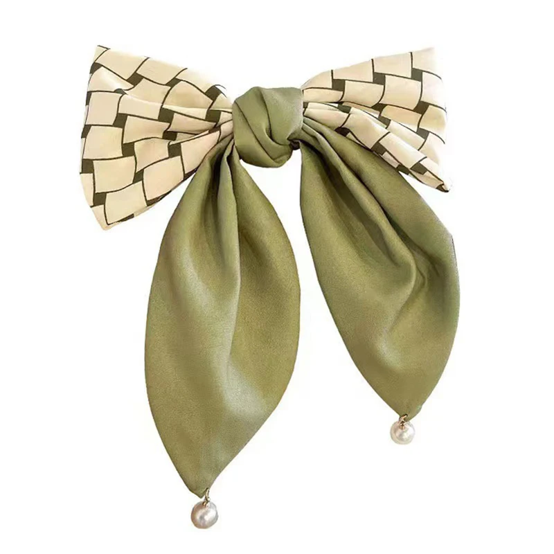1pc Temperament Hair Ring Ties Summer Fashion Scrunchie Green High Grade Bow Knot Hairpin Rubber Band Headrope Set Wholesale image 5