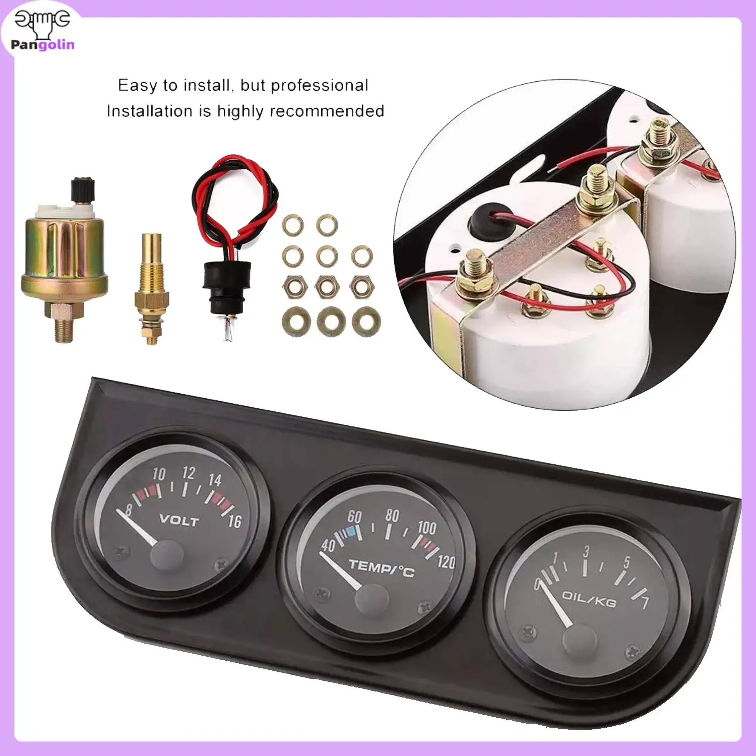 

3 In 1 Oil Pressure Gauge + Volt Meter + Water Temp Gauge Kit 52mm Volt meter with sensor Oil Temperature Gauge Triple Meter