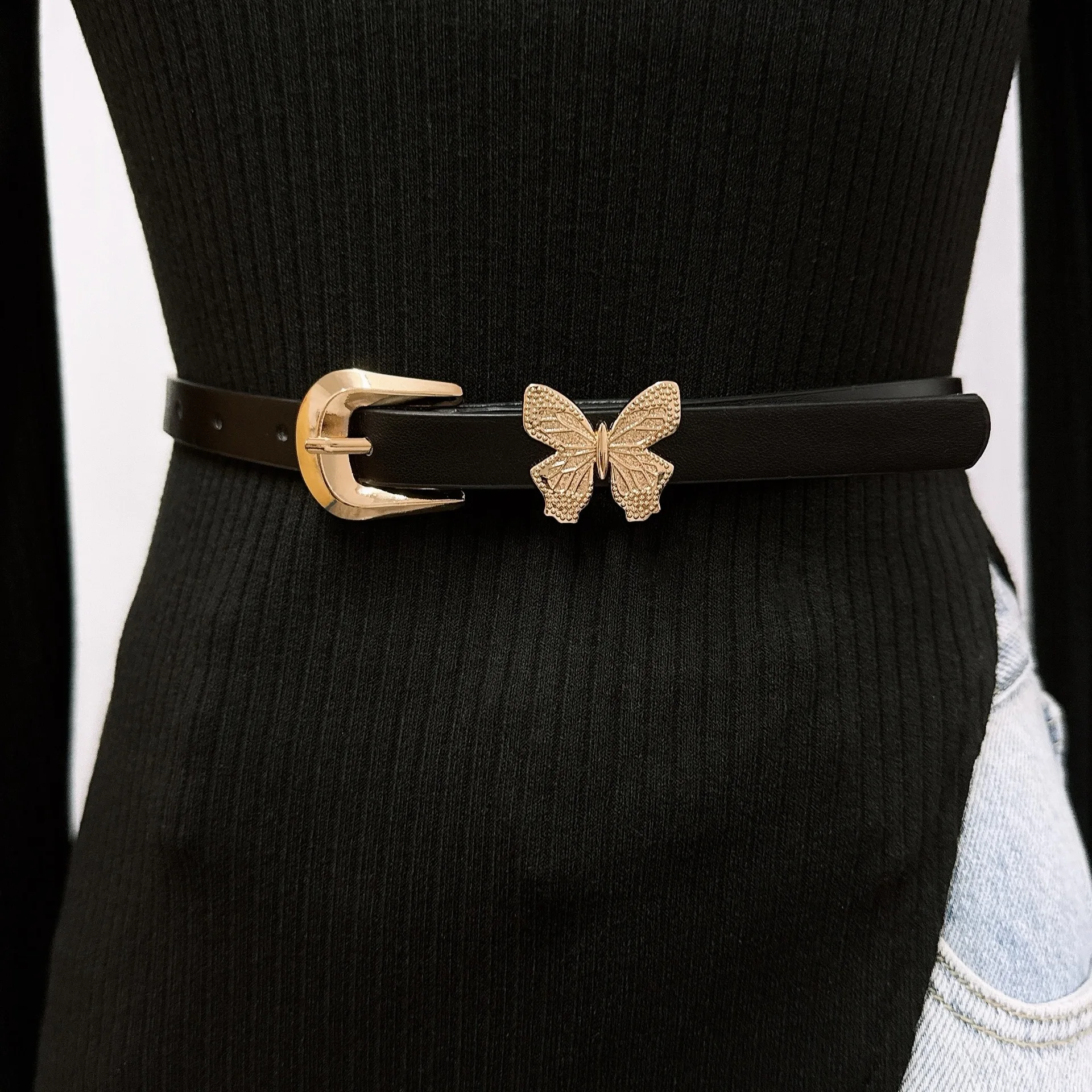 Sweet Girl Style Belt Women's Fashionable Korean Version Leather Belt Butterfly Decorated Dress Waist Belt Versatile And Cute