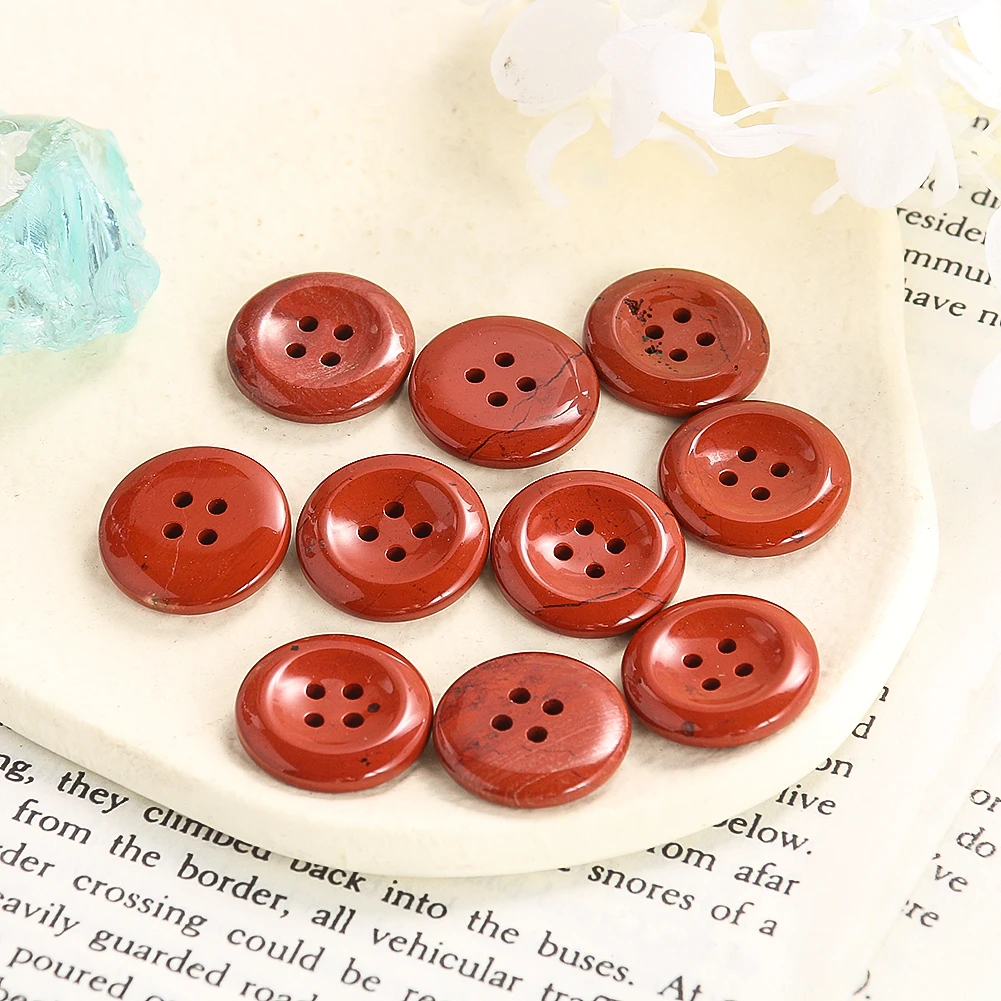 2PC Natural Red Jasper Quartz Round 4-holes Button Beads for Jewelry Making Clothes DIY Sewing Supplies Scrapbooking Accessories