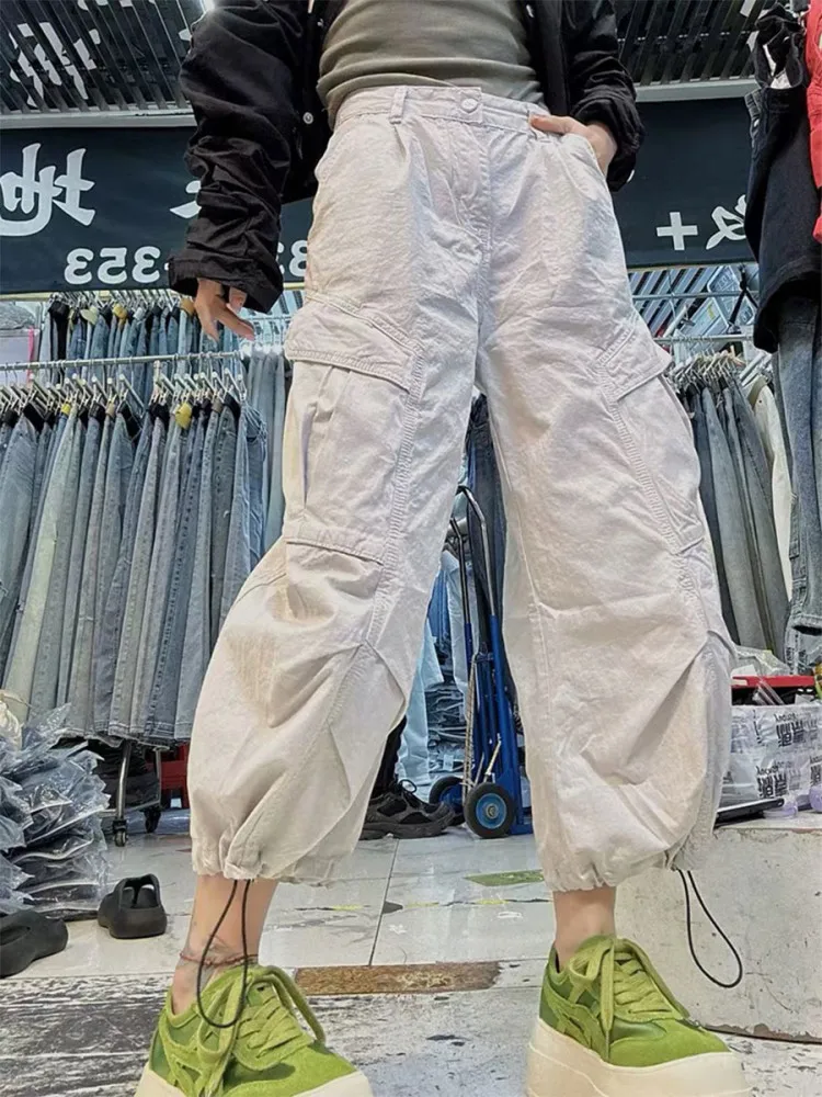 

Summer Thin White Casual Workwear Pants Women's High Waist Dstring Design Trousers Flattering plus Size Trendy Harajuku