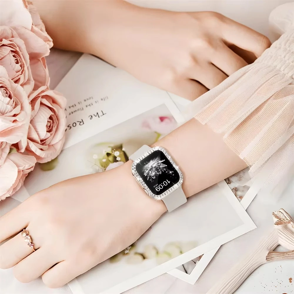 Diamond case+strap For Apple watch 10 bands 45mm 41mm 38mm 42mm 44mm 40mm bracelet+Screen Protector+Bumper series 9 8 7 6 5 4 SE