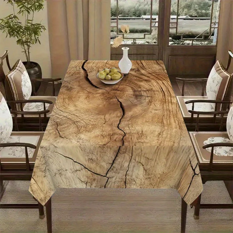 2D printed soft and fashionable wood-grain tablecloth, machine washable and easy to clean - suitable for the dining table
