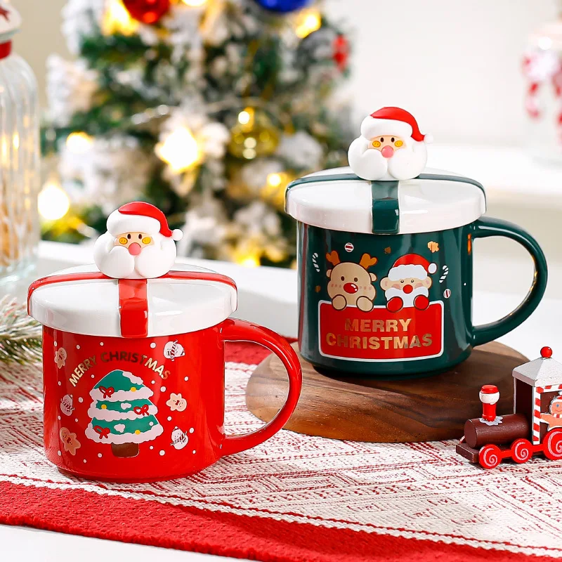 

400ml Christmas Mug High Beauty Couple's Water Cup with Lid Cute Internet Red Christmas Coffee Cup with Hand Gift