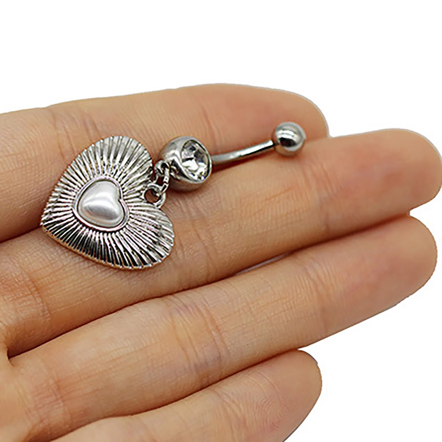 Irregular Love Heart Zircon Jeweled Style Belly Button Ring Body Piercing Jewelry Navel Piercing 316L Stainless steel