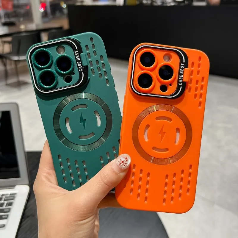 

Breathable Soft Back Case for iPhone 16 15 14 13 12 11 Pro Max Plus Cooling Heat Dissipation Magnetic Phone Cover for 2028/*-.