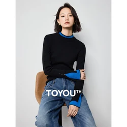 Toyouth-女性用パッチワーク付きウールセーター、スリムウエスト、ボトムプルオーバー、カラーブロッキング、長袖、秋冬向けの新しい2024