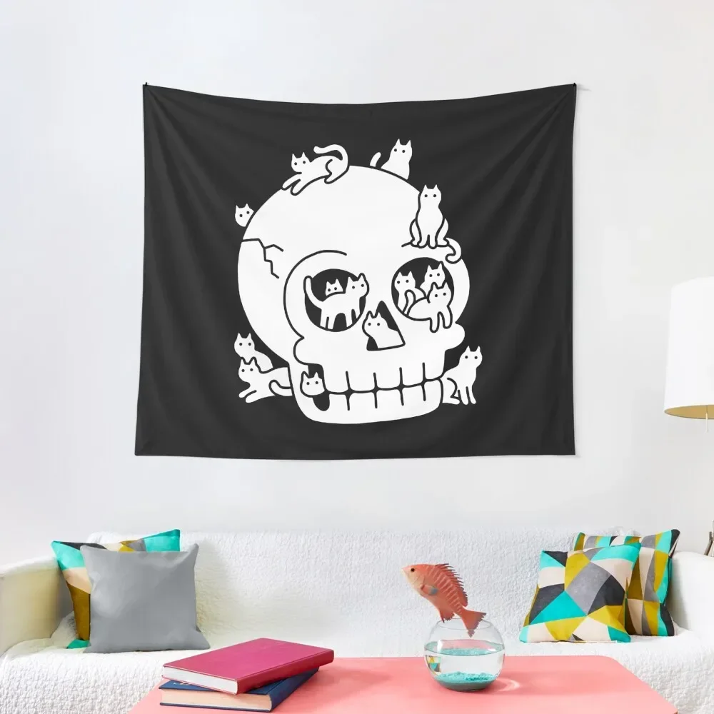 

Skull is Full of Cats Doodle Tapestry Cute Room Decor Aesthetics For Room Anime Decor Tapestry