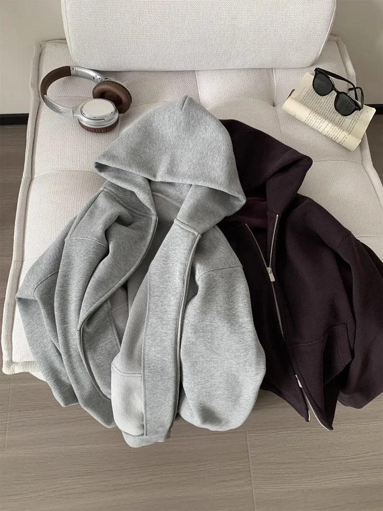 Plus Size Fce Hoodie Jaet Damen Lazy Oversized Zipper Cardigan Winter Thiened Inner ket Long Sve Korean Sle
