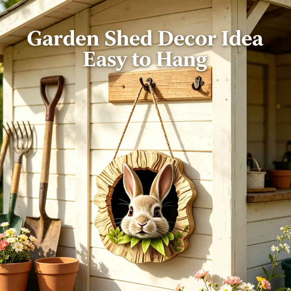 Poplar Plywood Easter Rabbit Hanging Ornament, Tree Stump Bunny Printed Wooden Wall Sign, Rustic Spring Front Door Decor, 5mm Thickness