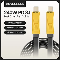 MOVESPEED C02 240W USB-C Cable Type C Fast Charging Cable with LED Light C to C Charger Cord for iPhone 16 MacBook Laptop Tablet