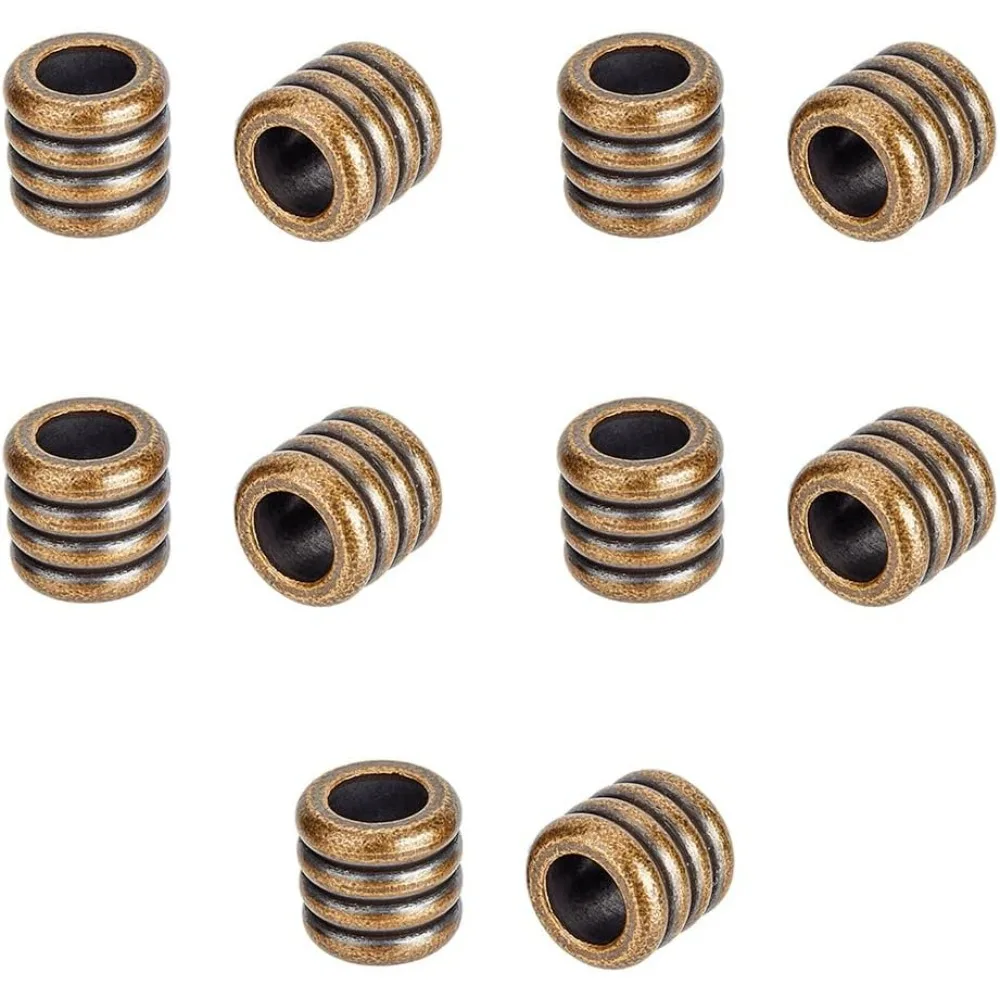 

10Pcs Brass European Lanyard Bead Large Hole Antique Bronze Column Spacer Beads Vintage Round Craft Beads Metal Knife Lanyard