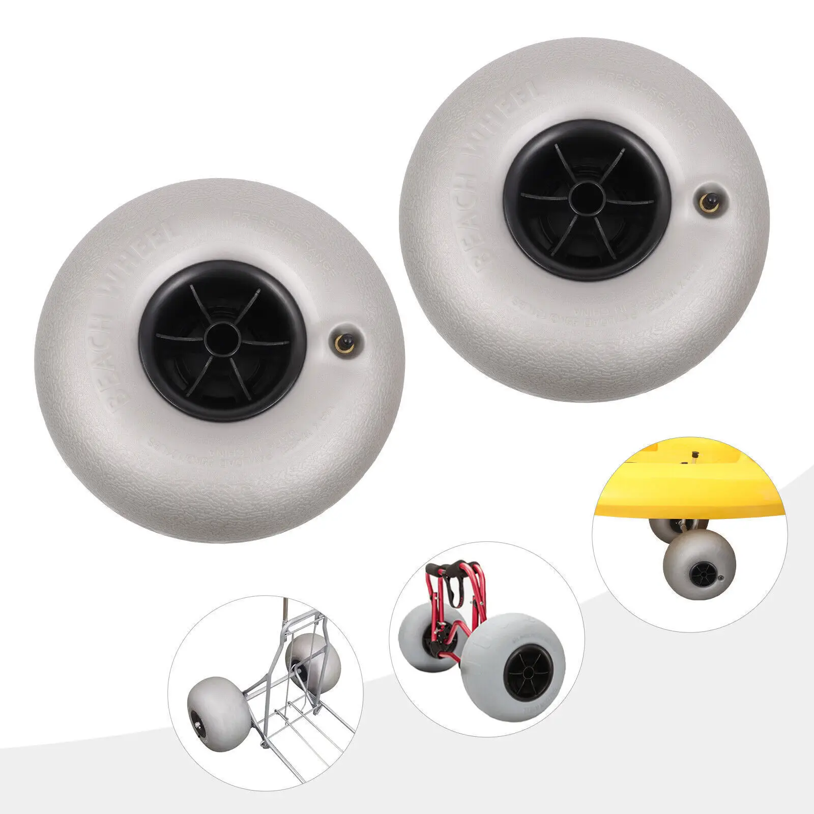 ล้อบอลลูนชายหาด 2 ชิ้น โดยเฉพาะยางชายหาด 10 "พีวีซีสําหรับเรือคายัคดอลลี่แคนู