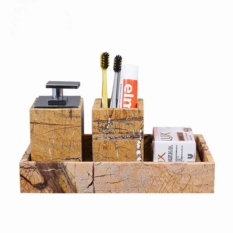 High quality resin natural fashion marble design bathroom bathroom accessories five-piece set