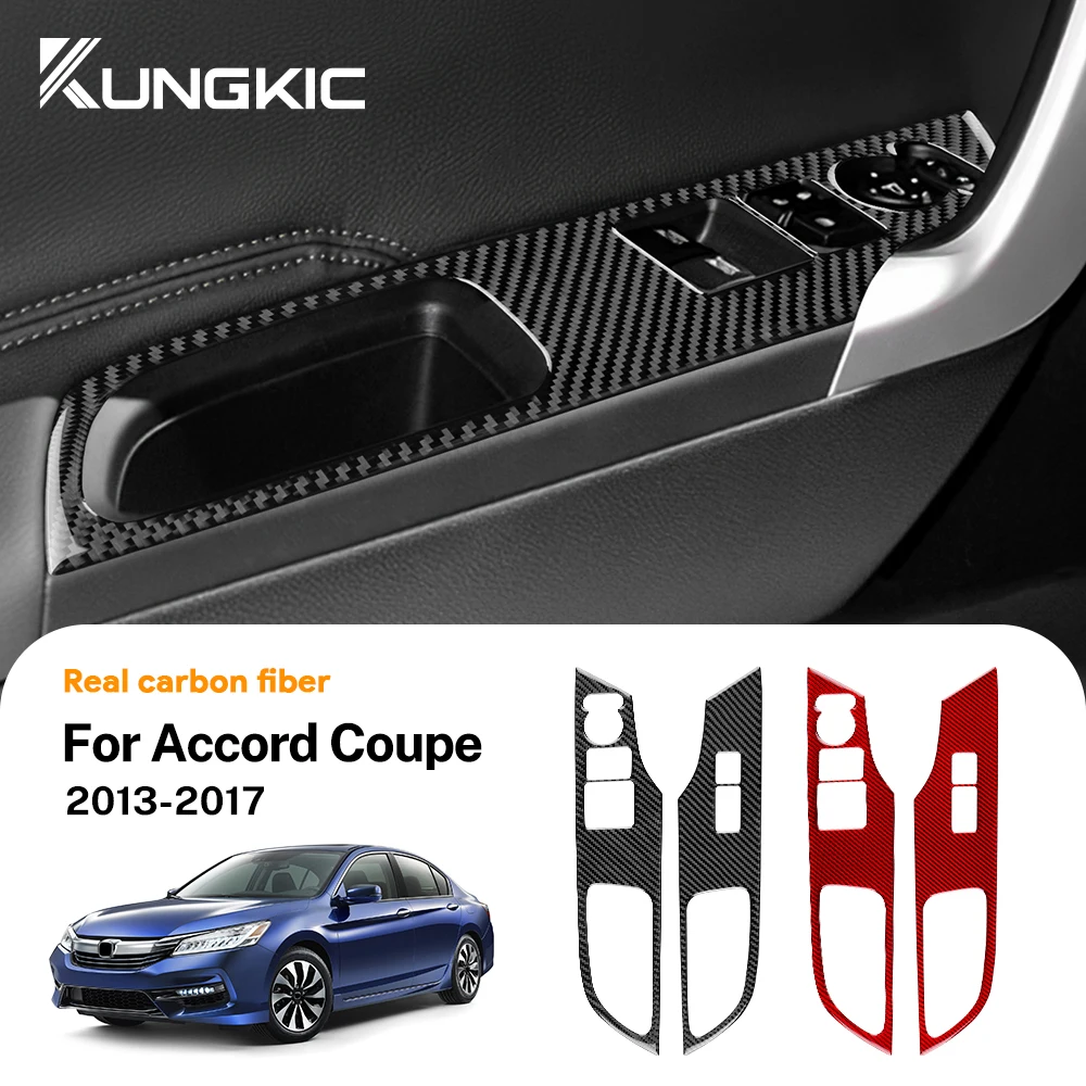 Real Soft Carbon Fiber Sticker For Honda Accord Coupe 2013 2014 2015 2016 2017 LHD Car Window Button Panel Interior Accessories