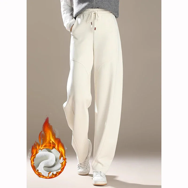 شتاء جديد بنات الصوف الحراري Sweatpants النساء الكورية عالية الخصر الترفيه أفخم السراويل الإناث الثلوج الدافئة السراويل الطويلة