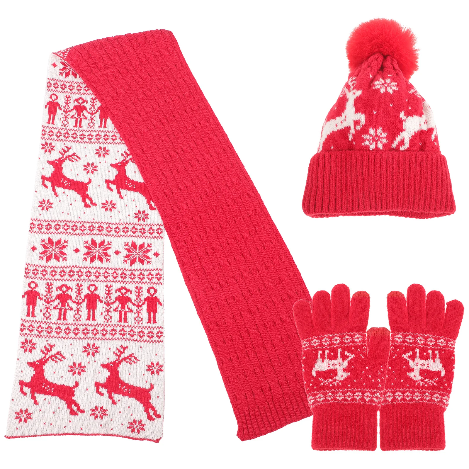 1 مجموعة عيد الميلاد قبعة الشتاء الدافئة قفازات وشاح زي الملحقات للنساء في الهواء الطلق ركوب السفر قفازات الشتاء #1