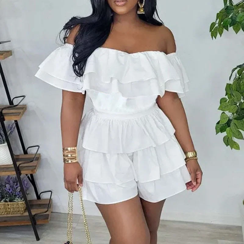 Sexy Off the Shoulder Playsuit Women Summer Rompers 2024 Ruffles One Pieces Vacation Outfit Clubwear Party Jumpsuit Shorts Mono