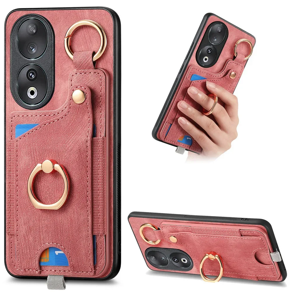 

For Huawei Honor 200 Pro 200 Smart 90 5G Luxury Case Leather Card Ring Stand Back Cover Honor 50 SE 70 90 100 Pro 200 Lite Funda